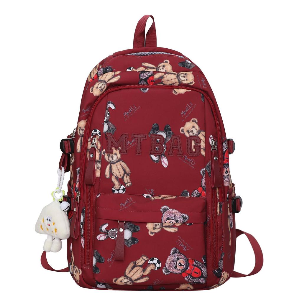 Schoolbag Large Capacity Multi-compartment Leisure Travel Fashion Backpack New Simple Contrasting Color Cute Bear Student Backpack