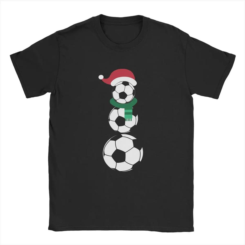 Christmas Soccer Snowman T-Shirts Men Funny 100% Cotton Tees O Neck Short Sleeve T Shirt Party Clothes