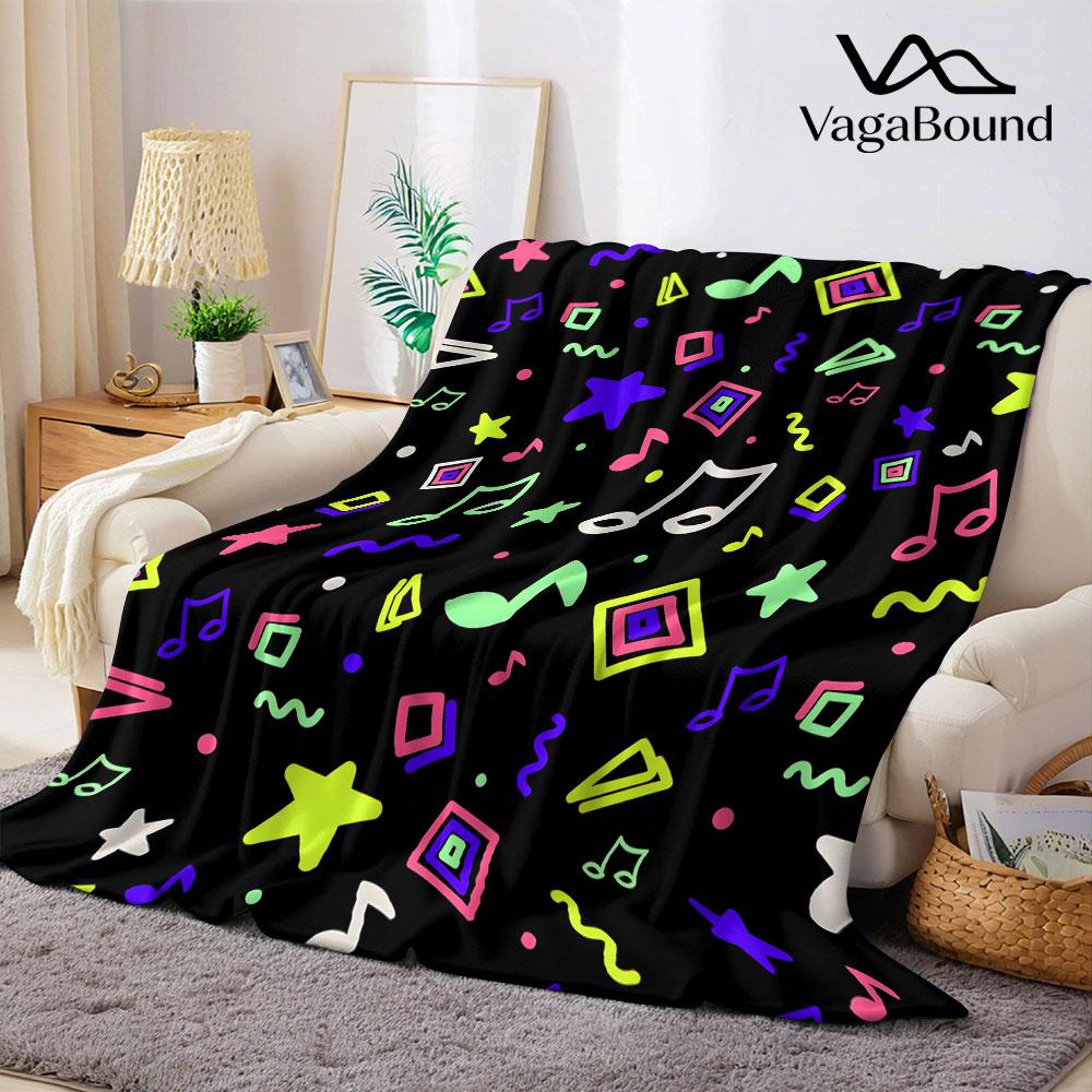 Neon Music Doodle Flannel Blanket Warm Soft Halloween Christmas Decorative Couch Warm Cozy All-Season Gift