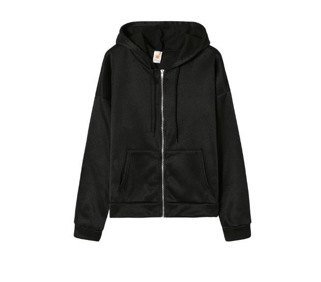 Women's Solid Color Fleece Hooded Sweatshirt with Zipper