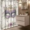 1Pc Vintage Watercolor Carnival Mask Shower Curtain – Mysterious Style, Includes 12 Hooks, For Bathroom Decor