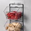 M-Modern-3 Compartments Wall Mounted Ginger Garlic Container Countertop Onion And Potato Storage Box With Metal Rack Durable Len