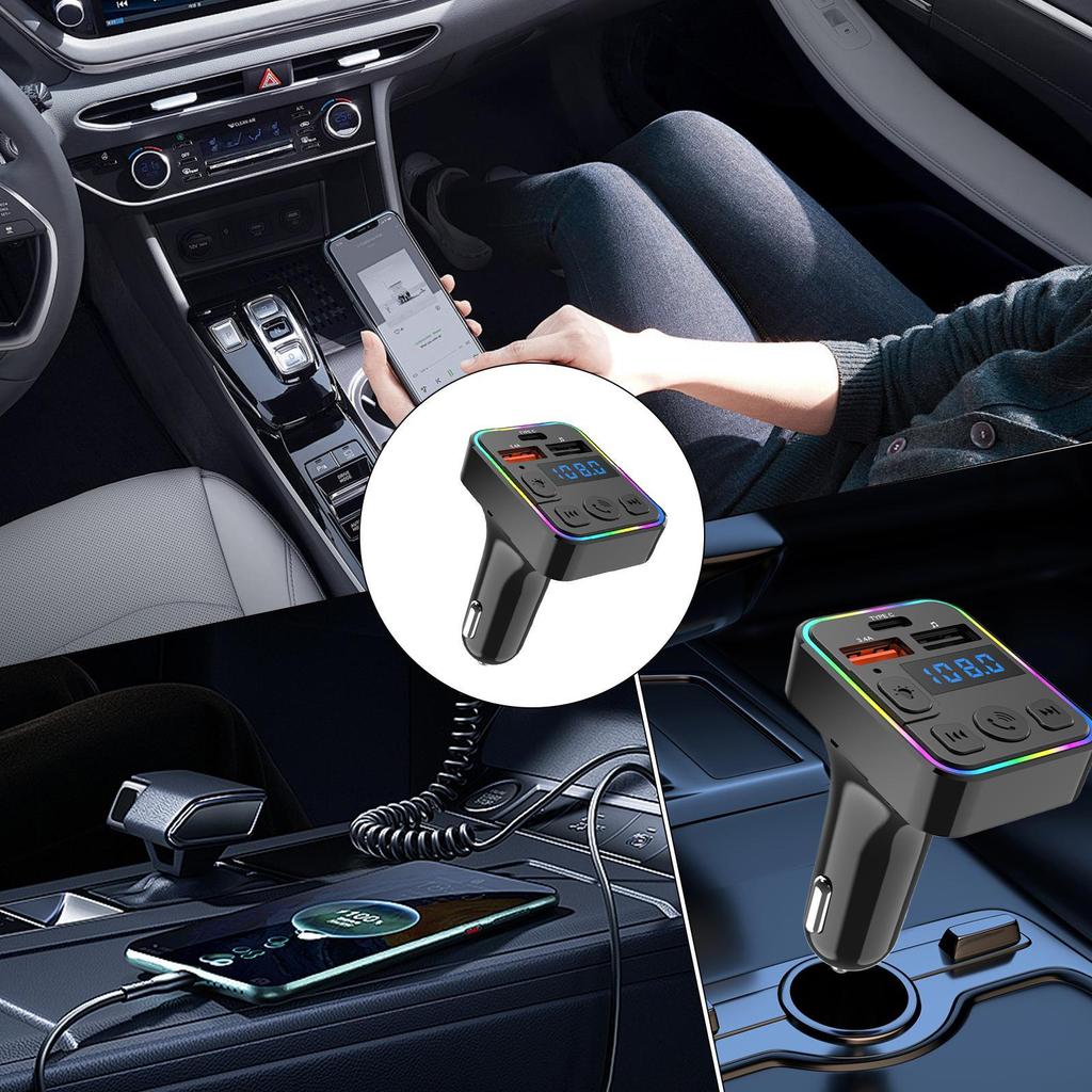 Car FM Transmitter MP3 Wireless Transmitter Double USB with Type-C Port Receiver Plug-and-play for Truck Radio Conversion RV