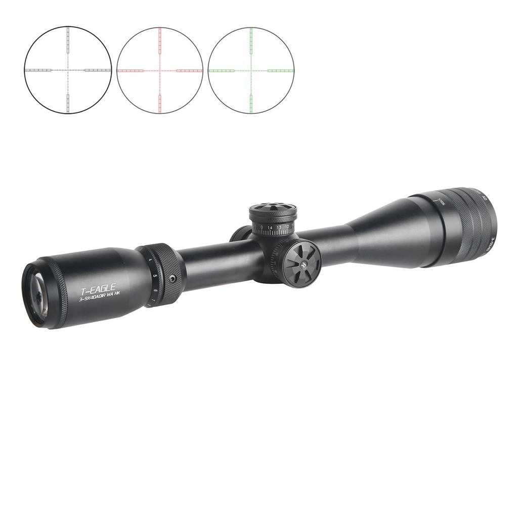 T-EAGLE Mil Dot 3-9x40 AOIR Rifle Scope with Variable Zoom, Airsoft Compatible, Includes 20mm High Mount Ring