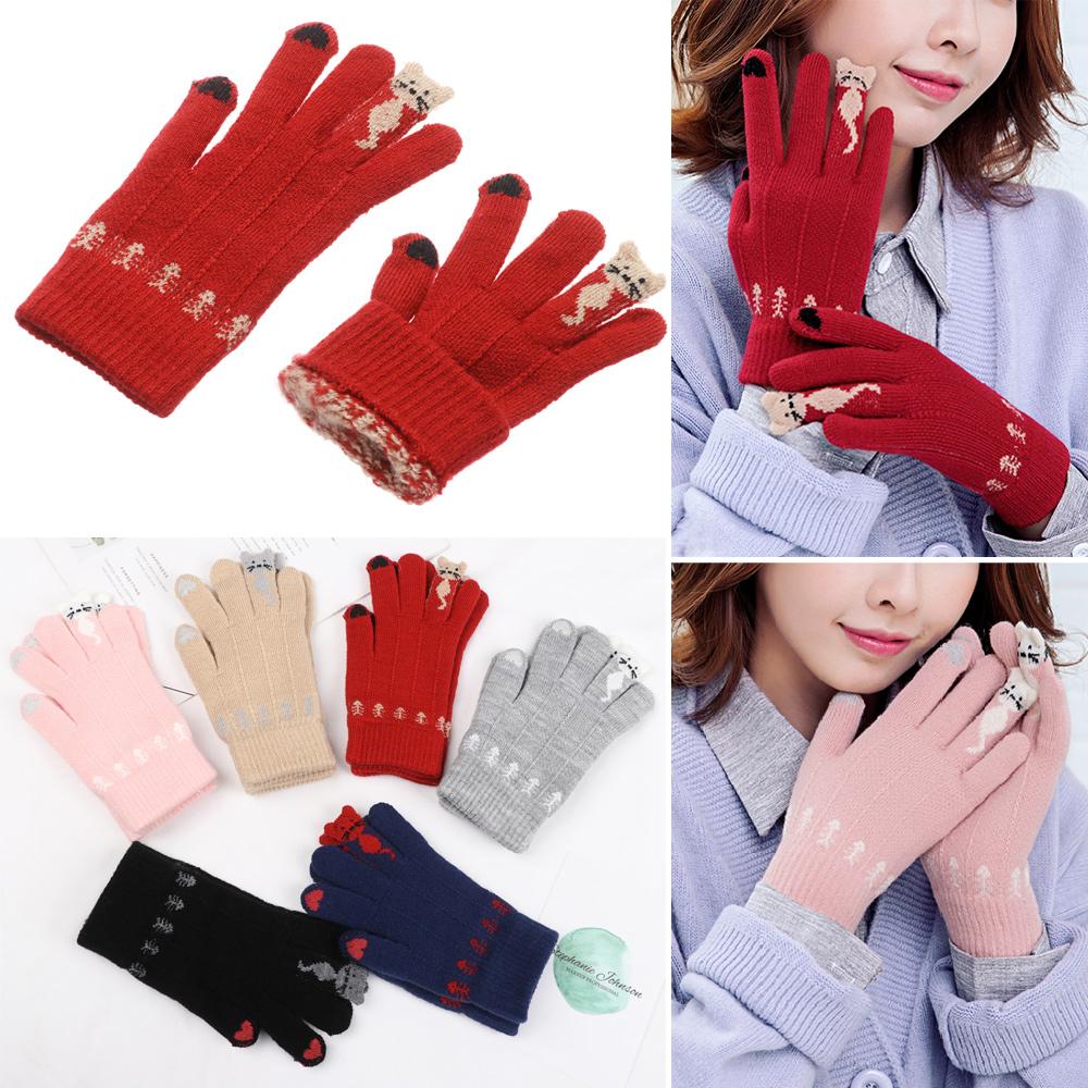 Keep Finger Warm Cute Soft Elastic Full Finger Thicken Warm Touch Screen Mittens Knitted Gloves
