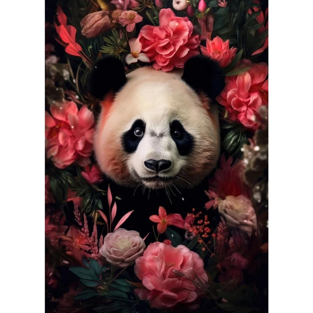Lion Flamingo Panda Monkey In Flower Jungle Art Posters Wild Animal Art Canvas Painting Print Wall Art Picture Home Decor Mural