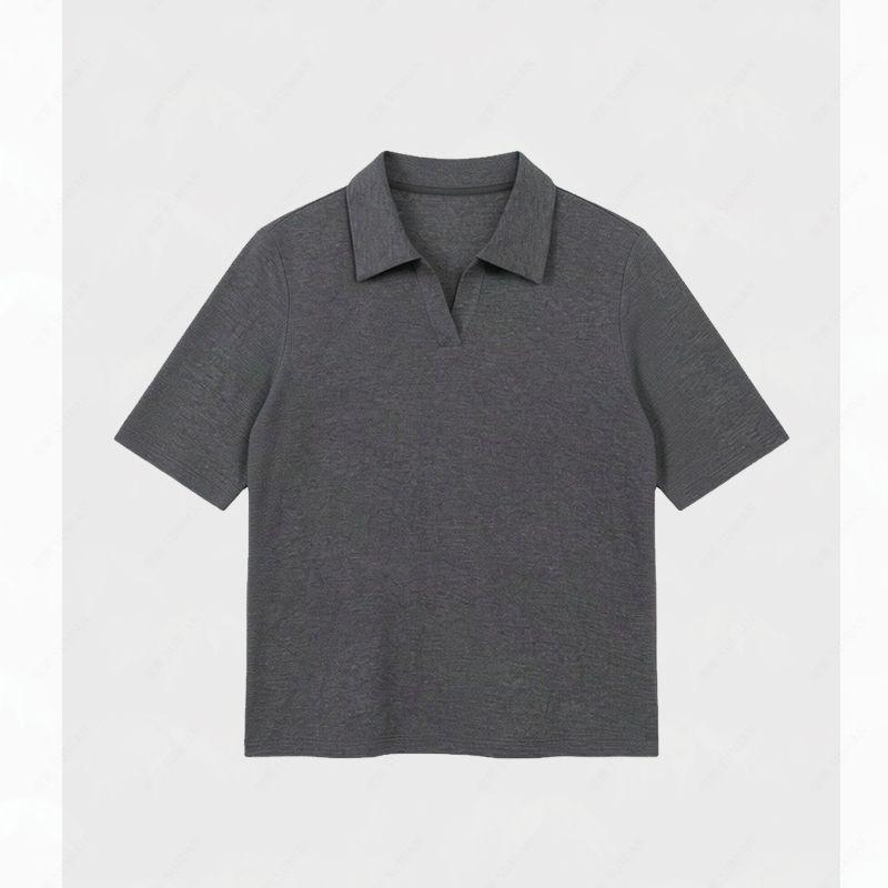 26-Year-Old Style V-Neck Knit Women's Solid Color Short-Sleeve T-Shirt