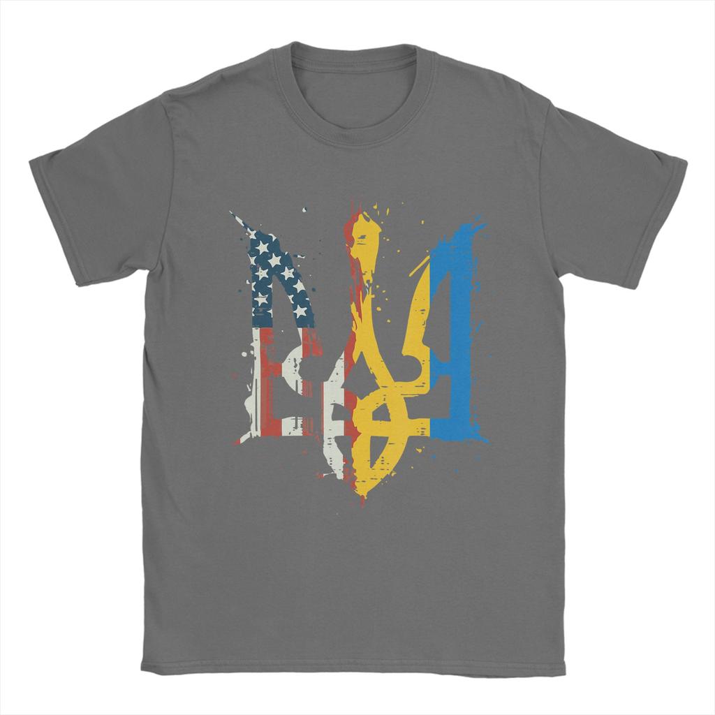 Ukraine America Flag Trident Ukrainian Tryzub TShirt Beach  Hip Hop TShirts Cotton ONeck Oversize Top Tees Y2K Retro Tshirt