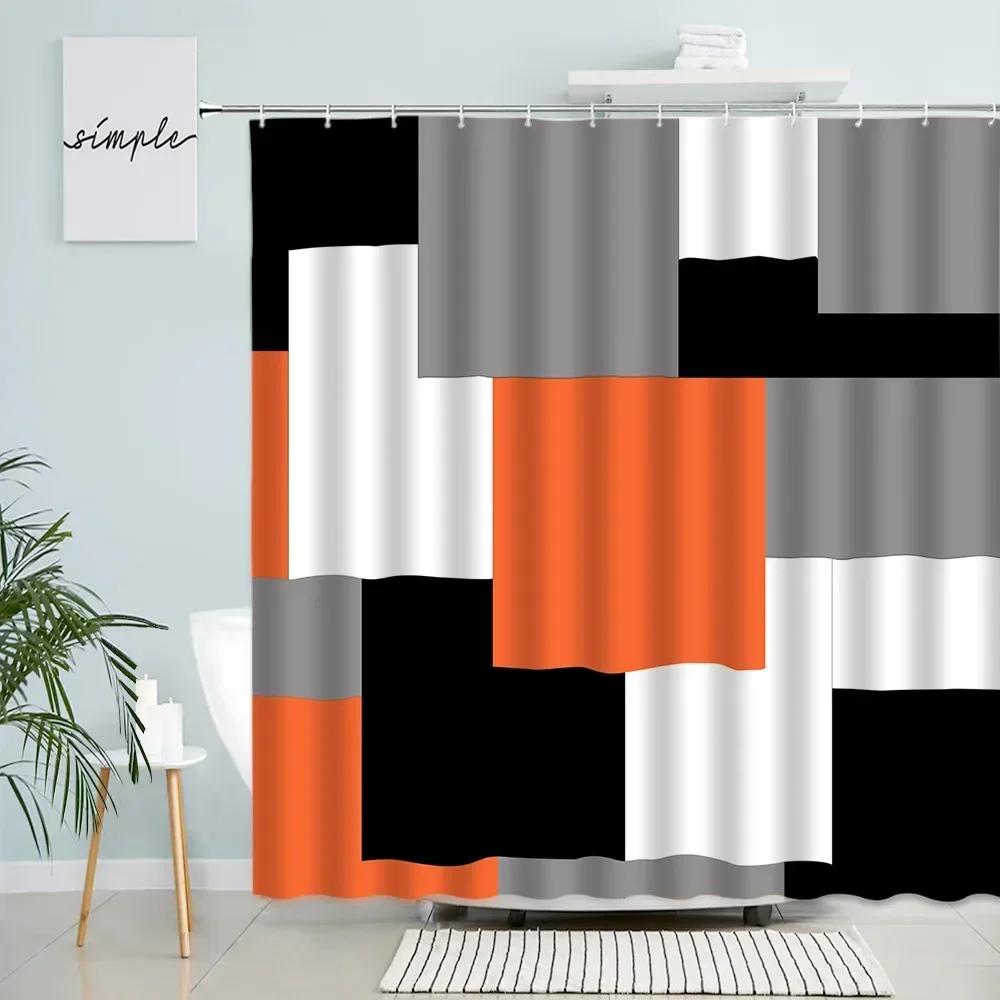 3D Czarny Czerwony Szary Biały Łączony Geometryczny Zasłona Prysznicowa Krata Kreatywny Design Nowoczesny Dom Dekoracja Łazienki Zasłony Tkanina Haczyki