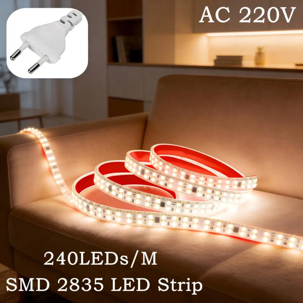 Taśma LED 30M-0.5M 2835 AC 220V Z wtyczką EU IP68 Wodoodporna 3000K/4000K/6000K 12MM Elastyczna Cięta Miękka Taśma 240LED/M