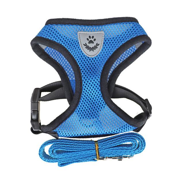 

Breathable Mesh Pet Harness Leash Set with Reflective Straps for Chihuahua York Bulldog Adjustable Dog Chest Strap Walking Leash S синий