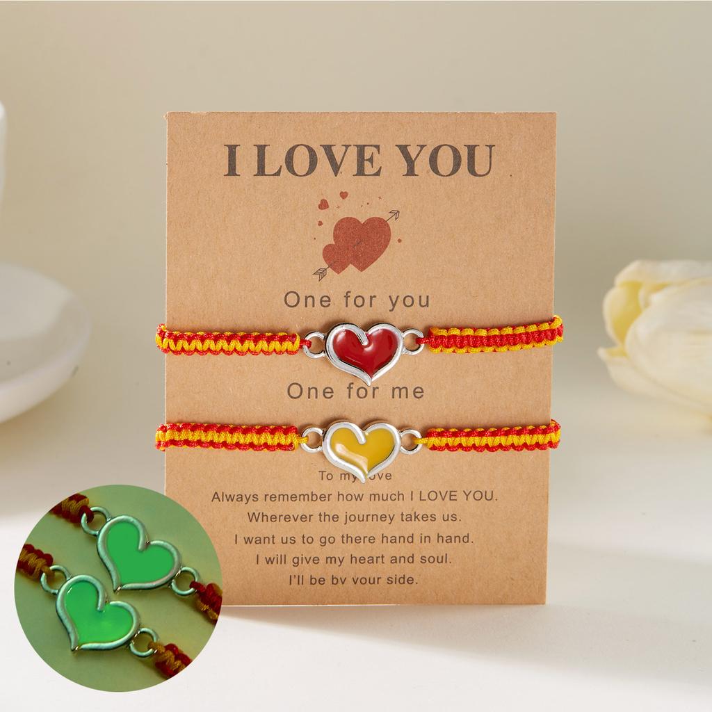 2Pcs Luminous Love Heart Beaded Couple Bracelets for Women Men Handmade Woven Lover Adjustable Bangles Anniversary Zircon Gifts