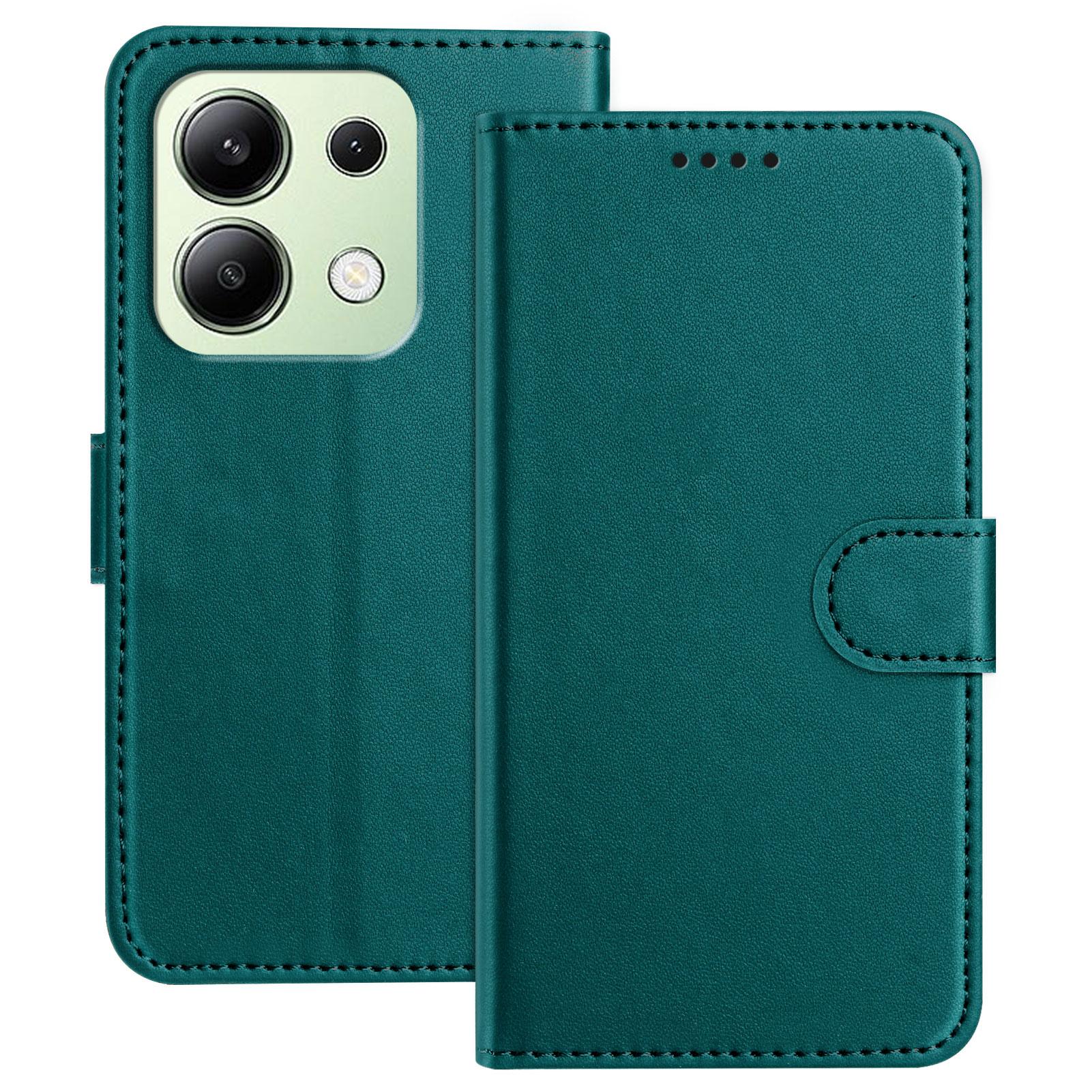 

For Xiaomi Redmi Note 13 4G Leather Case Wallet Stand Solid Color Anti Drop Phone Cover Green