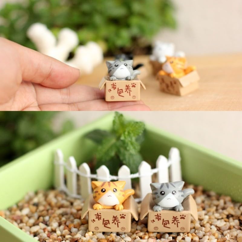 Cute Boxed Kitten Accessory, Cute Cat Figurine, Miniature Boxed Figurine, Houseplant Ornament (1 Black)