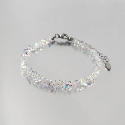 Transparent Crystal Irregular Beaded Bracelet Women‘S Shiny Mulit-Cut Pink Glass Chain On The Hand Jewelry Girls Gifts