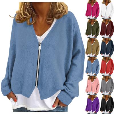 Suéteres Femininos com Zíper Moletons Jaquetas de Manga Comprida Oversized Tops Túnica Soltos Casuais Macios