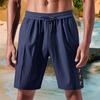 Yousheng Men Shorts Mid-rise Elastic Waist Adjustable Drawstring Casual Shorts with Pockets Buttons Decor Hawaiian Beach Shorts