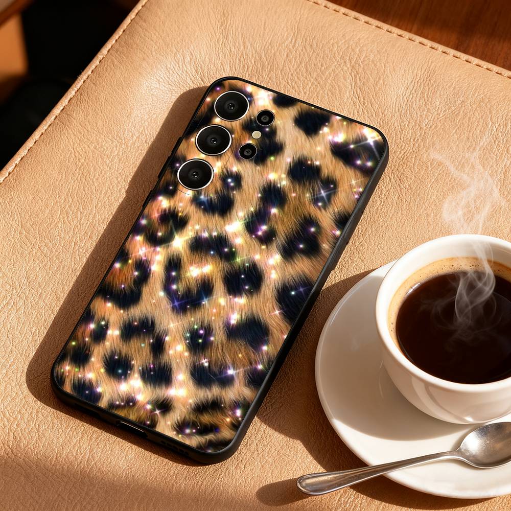 L-Luxury F-Fashion leopard Print Phone Case For Samsung S26,S25,24,23,22,30,21,10,9,Ultra,Plus,Lite,Black Soft Case Samsung S23ULTRA5G