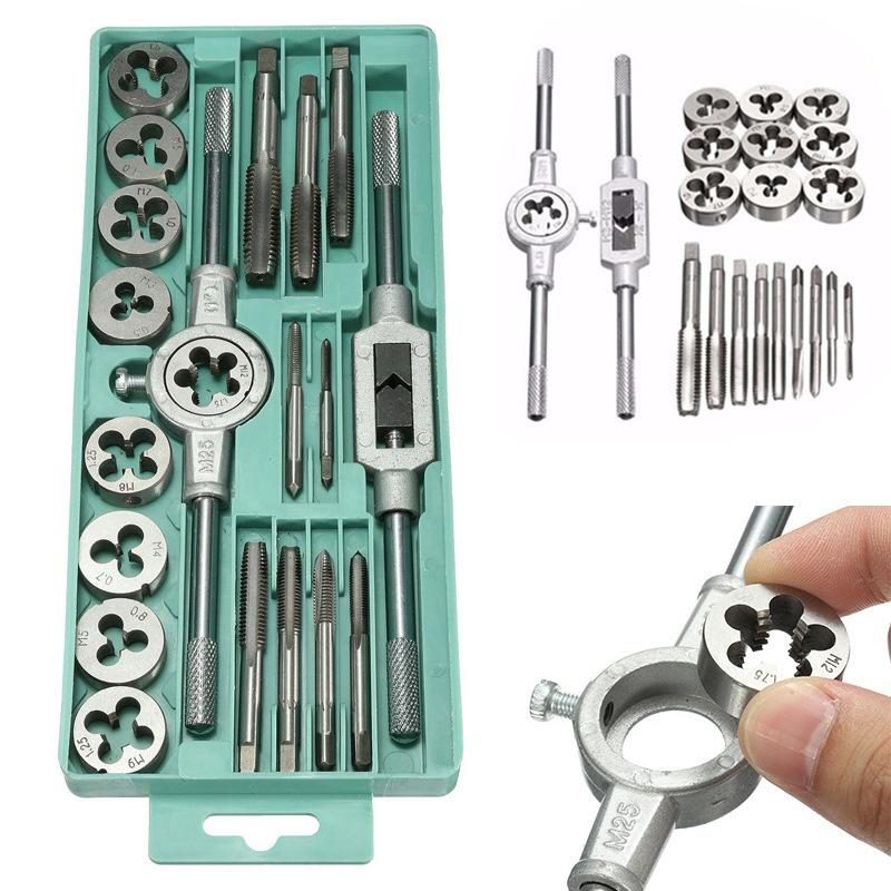 20/40pcs Tap and Die Set M3-M12 Screw Thread Metric Plugs Taps Nut Bolt Alloy Metal Hand Tools Metric Tap Wrench and Die Sets