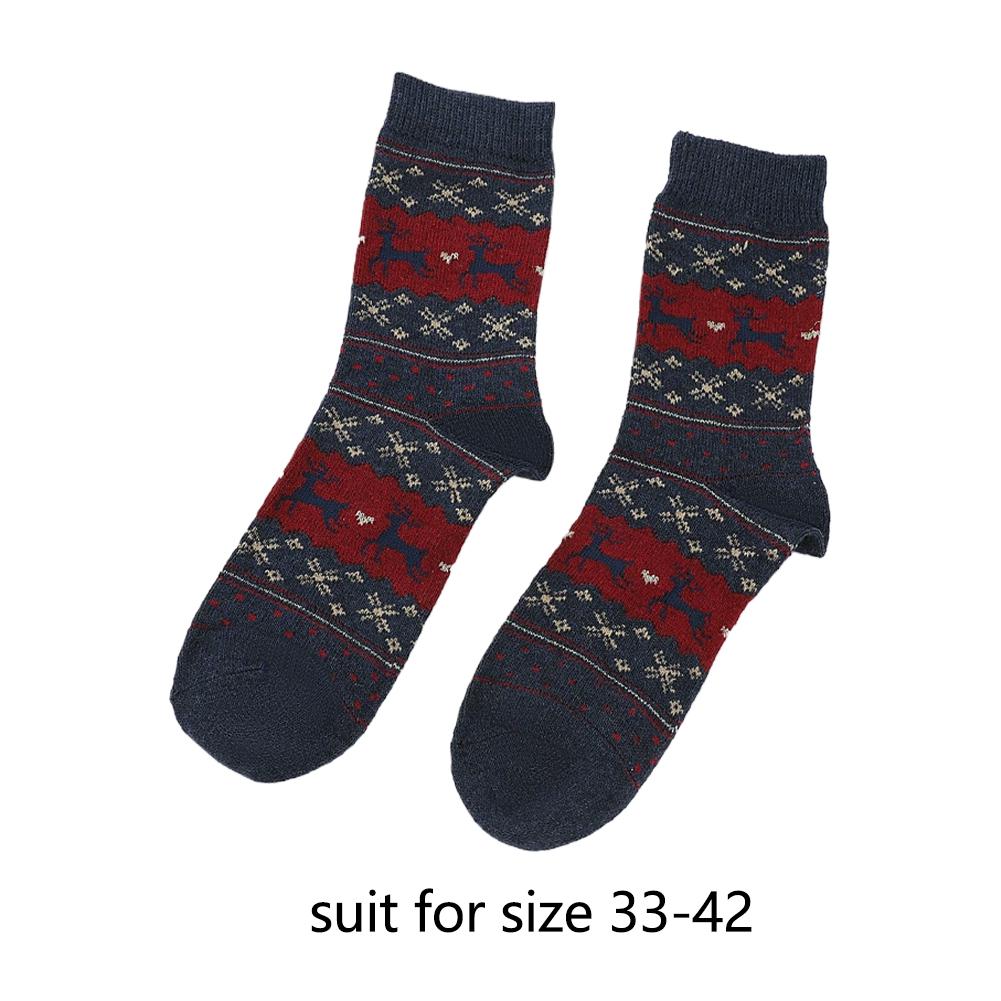 5 Paar Niedliche Rentier Schneeflockenmuster Damen Mid-Tube Socken für Weihnachten Winter Dick und Warm Hausbodensocken
