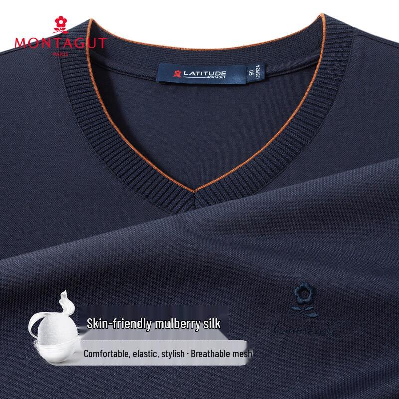 

MONTAGUT Men s Silk Blend Jacquard V-Neck T-Shirt 50