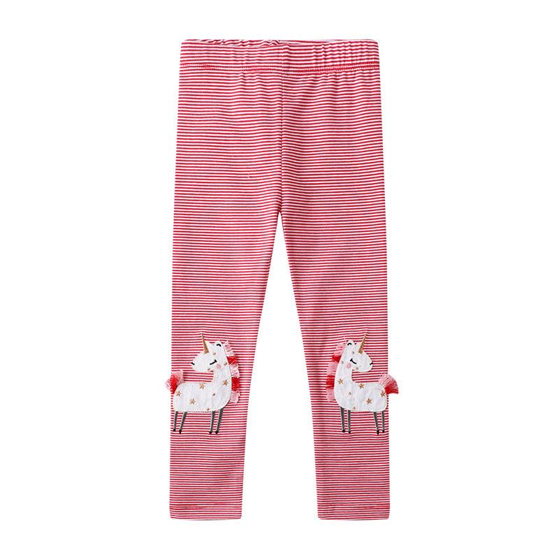 Girls' Cartoon Embroidered Leggings - Spring/Summer Style Thin Pants
