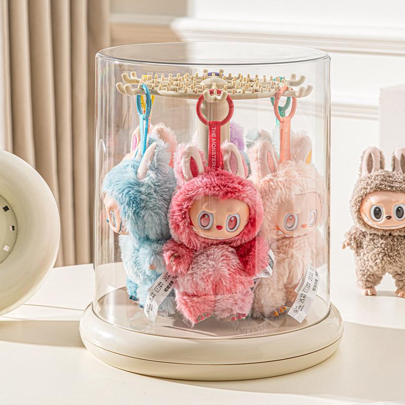 Labubu Transparent Rotating Toy Organizer Display Case-Storage Rack for Plush Dolls, Action Figures, Keychains, Blind Boxes