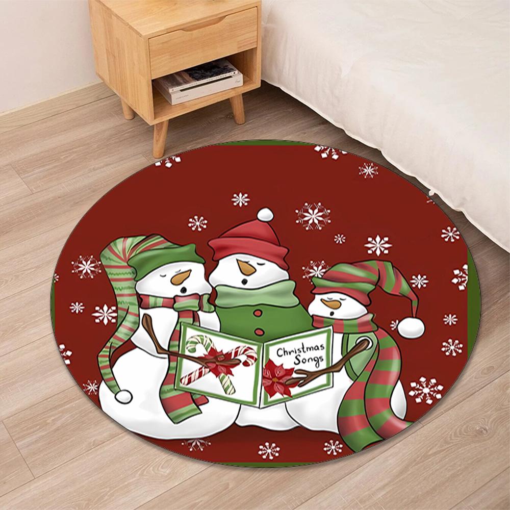 Christmas Snowman Printed Round Rug Carpet Chair Rug Area Rug Entryway Doormats,for Office Chair Living Room Bedroom Kitchen Room.