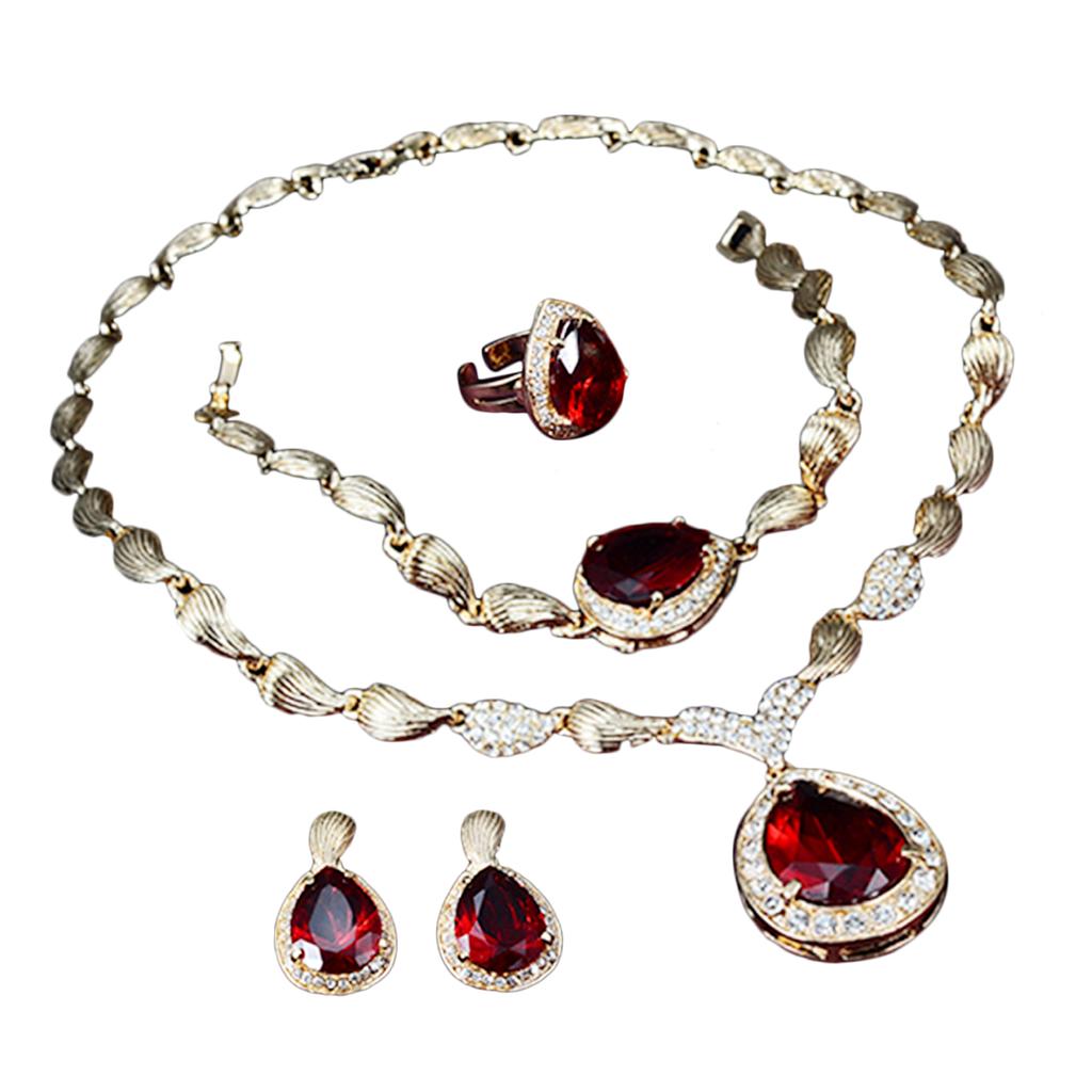 Women Jewelry Set Rhinestones Pendant Decoration Plating Necklace Earrings Ring Bracelet