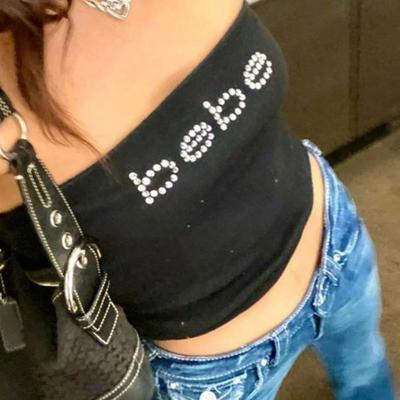TrendHub Europäischer und Amerikanischer Spicy Girl Stil Trägerlos Sexy Umwickelte Brust Heiße Diamantbuchstaben Freiliegender Bauchnabel Kurze Damenbekleidung