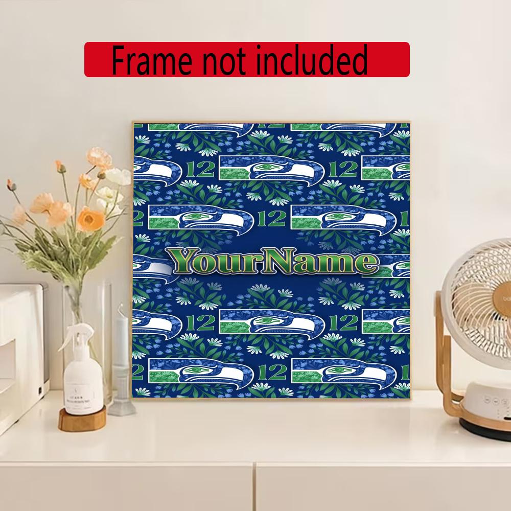 Seattle Seahawks Customize Text Diamond Painting Round Diamond Mosaic Suitable For Beginners Diamond Painting Rhinestones Gift Frameless