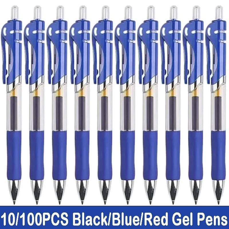 10/100 PCS Roise Retractable Gel Pens Set Black/Red/Blue Ink Ballpoint for Writing Refills Office School Supplies Stationery