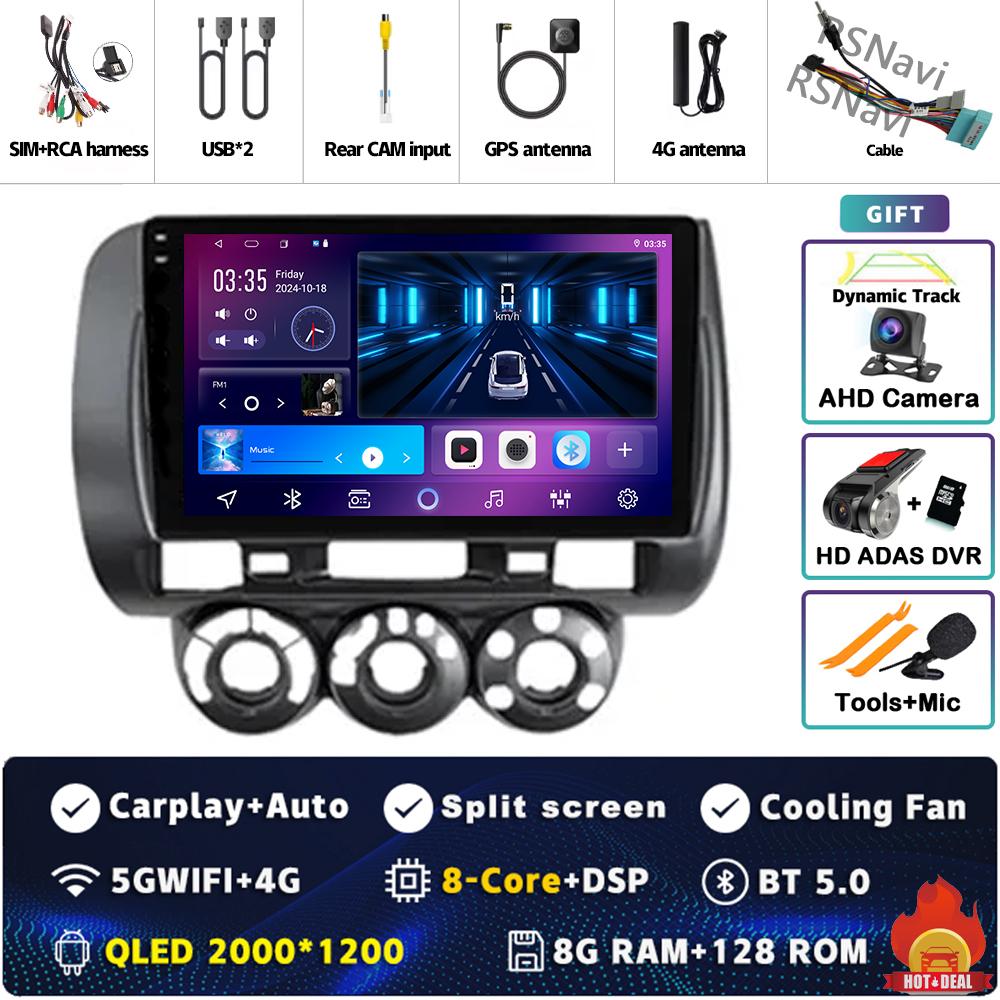 Android 14 Carplay Car Radio For Honda Fit Jazz City 2002 2003 2004 - 2007 Multimedia Video Player Navigation GPS Stereo 2Din BT