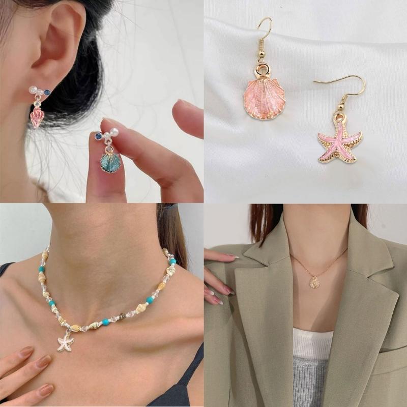 Colorful Alloy Bead Conch Shell Starfish Pendant for Bracelets Necklaces Keychains Handmade Jewelry Making Supplies