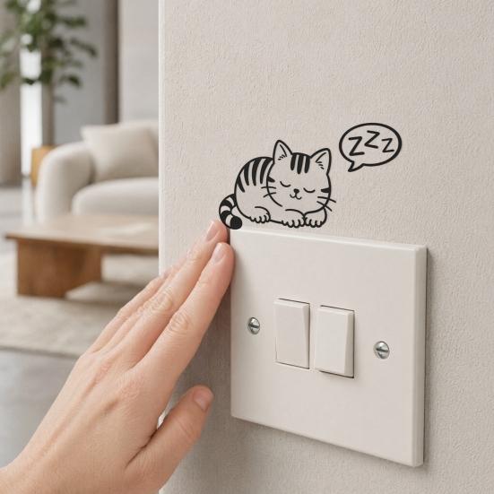 Yangyizhi Lichtschalterplatten-Aufkleber, Cartoon Schläfriges Kätzchen Aufkleber, Niedliche Wandaufkleber für Schalter, Steckdosen, Schlafzimmer, Wohnzimmer