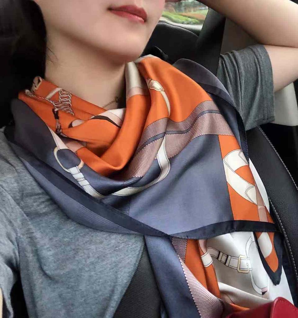 [BYSIFA] Fashion New Orange Grey Scarves Women Elegant New 100% Silk Scarf Shawl Printed Fall Winter Ladies Brand Scarves Wraps