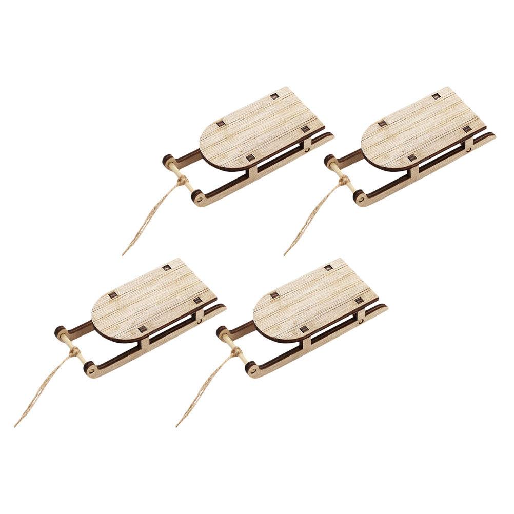 4Pcs Wooden Sleigh Ornament Set Christmas Tree Decor Festive Xmas Sled Pendant Handcrafted Natural Wood Sleigh Hanging Adornment