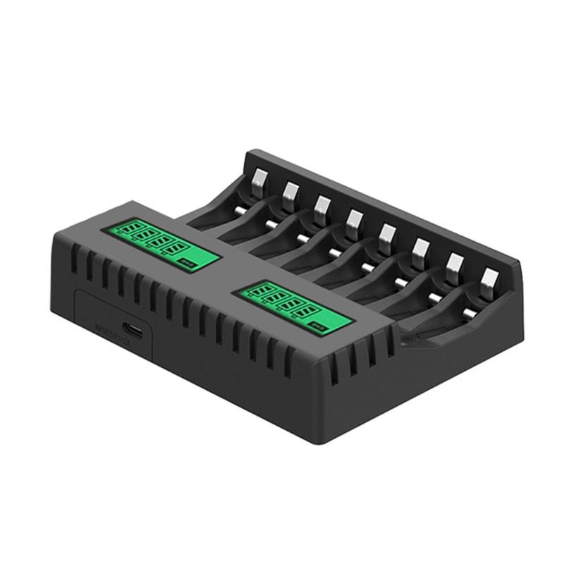 8 Slots Akkuladegerät AA/AAA Digitalanzeige Wiederaufladbare Batterien Ladezubehör Haushalt Büro Ladung