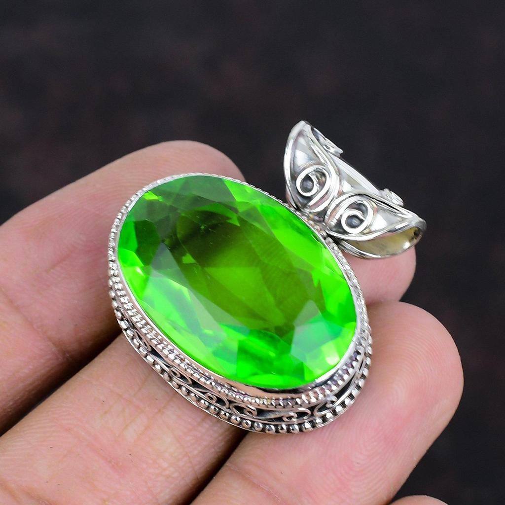 Faceted Green Amethyst Pendant 925 Sterling Silver Pendant Handmade Genuine Gemstone Jewelry Vintage Pendant Gifts For Women Unique Jewelry