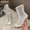 Fashion Eilyken Fashion Design Mesh High Heel Women Boots Sandals Sexy Peep Toe T-tied Stripper Pole Dancing Stiletto Shoes
