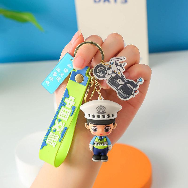 Firefighter Keychain: Cute 3D Traffic Police Pendant, Fashionable Event Gift