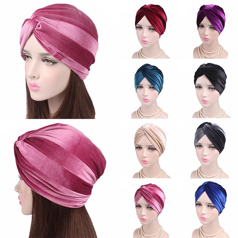 New Women Velvet Turban Hat Headband Muslim Hijab Caps Female Soft Bandana Headband Hijabs Head Wrap Hair Accessories