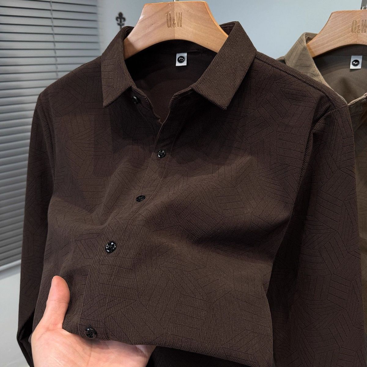 

Retro Corduroy Long Sleeved Men s Shirt Spring and Autumn New Trend Printed Shirt Middle-aged Casual Jacket Trendy All-match Top L синій