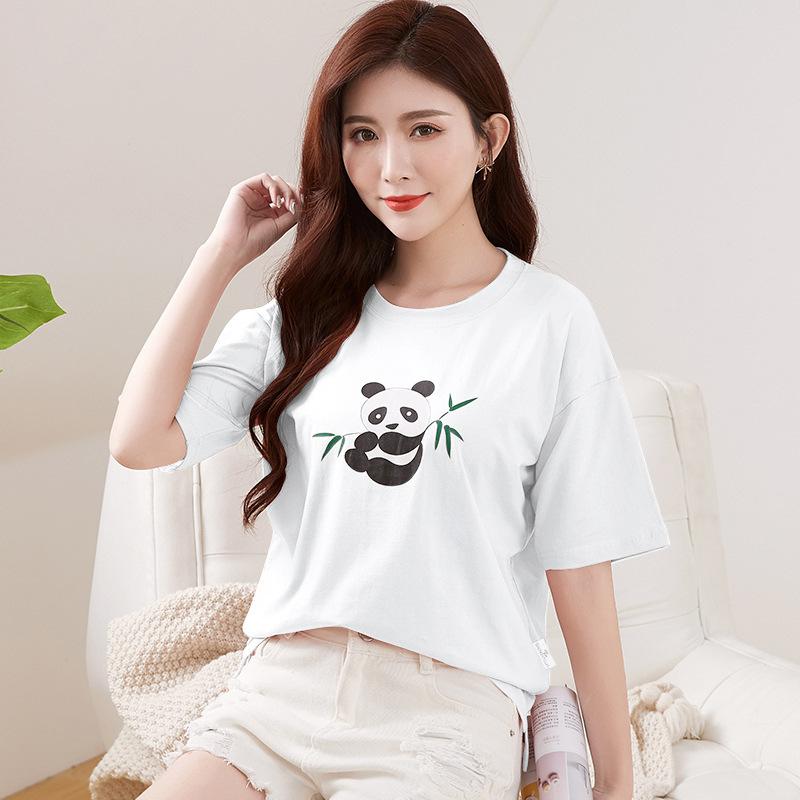 Spring New Short-sleeved Ins Korean Version T-shirt Girls Round Neck Casual Printed Tops Fashionable and Cute Women's Clothing