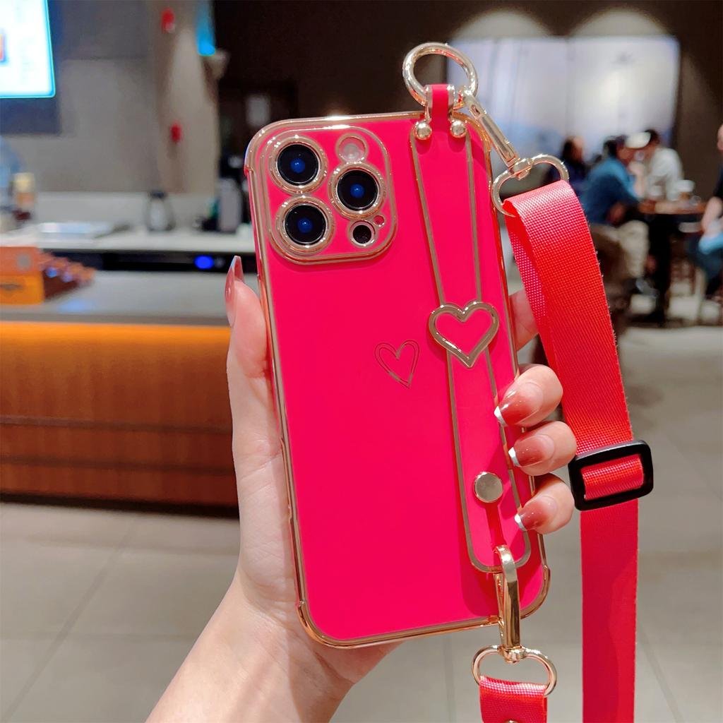 Für IPhone 16E Beschichtete Liebe Armband Ständer Handyhülle für Apple 15 ProMax Band 14 Schutzhülle