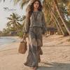 Atmungsaktive Stoffkleidung Boho-Print 2-teilige Sets für Damen, Lässiges Langarm-Oberteil Figurschmeichelndes Outfit für Birnenform, Weite Hosen Passende Sets, Sommer