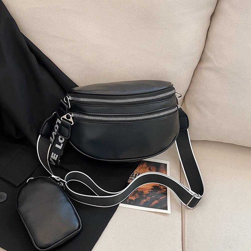Women Retro Chest Bag Multi Pocket Shoulder Bag PU Leather French Crossbody Bag Vintage Wide Strap Ladies Belt Bag Solid Satchel