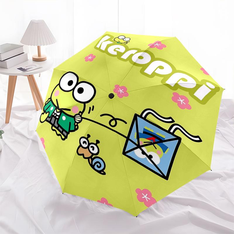 

1pc Keroppi Frog Kite Automatic Opening/Closing Umbrella - Portable Three-Fold Design with 8-Bone Iron Frame, Outdoor, Gift for Fans, Travelers, Daily