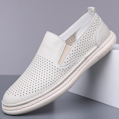 La première couche de chaussures à trous respirants en cuir de vache, chaussures d'été pour hommes en cuir à semelle souple, chaussures en cuir cool 2025