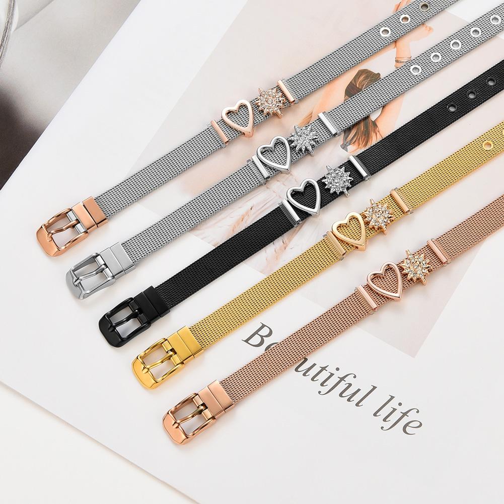 Fashion Stainless Steel Mesh Bracelet Band Women Adjustable Slide Charms Bangle (D)